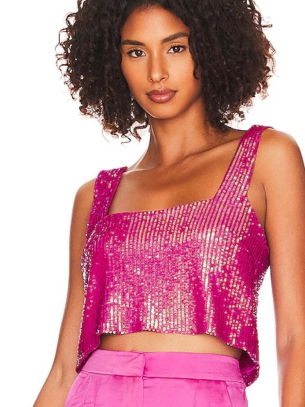 Show Me Your Mumu Tara Crop Top in Pink Disco Sequin large NWT